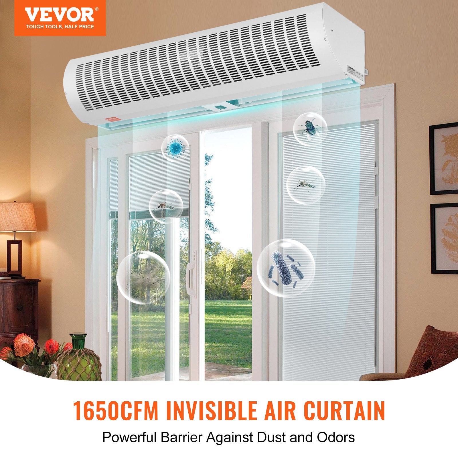 VEVOR 1.2m Commercial Indoor Air Curtain Super Power 2 Speeds 2802m_/h, UL Certified Wall Mounted Air Curtains for Doors, Indoor Over Door Fan with Heavy Duty Limit Switch, Easy-Install Unheated