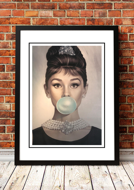 Audrey Hepburn ‘Bubblegum’ Pop Art Poster - Framed A2