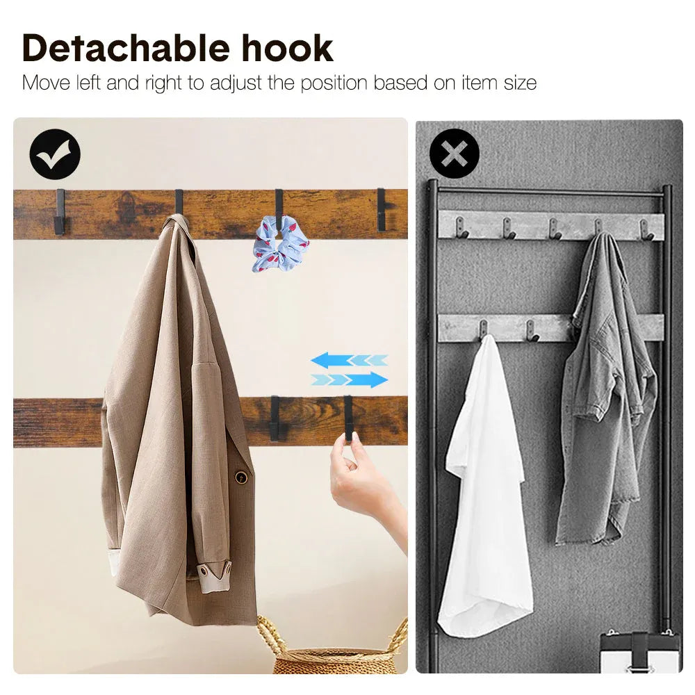 4-In-1 Coat Rack Large Capacity Freestanding Hall Tree 183 High Entryway Bench with 8 Detachable Hooks Hanging Rod and 2-Tier Shoe Storage Rustic Brown