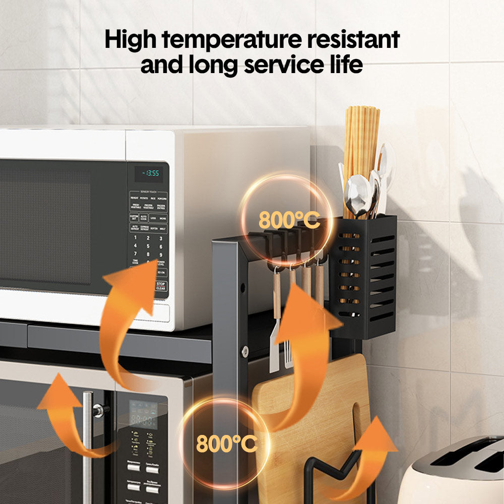 3-Tier Microwave Stand Oven Rack Height Adjustable and Extendable Stainless Steel Kitchen Storage Shelf With 6 Hook Over the Kitchen Counter Max Load 75Kgs