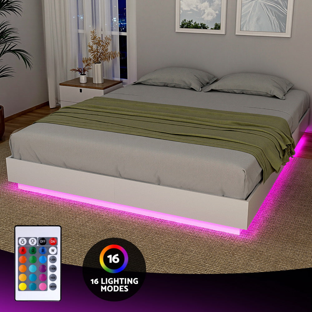 Artiss Queen Bed Frame with 16Colour Led Light Wooden Platform Bed Base DAYGLOW