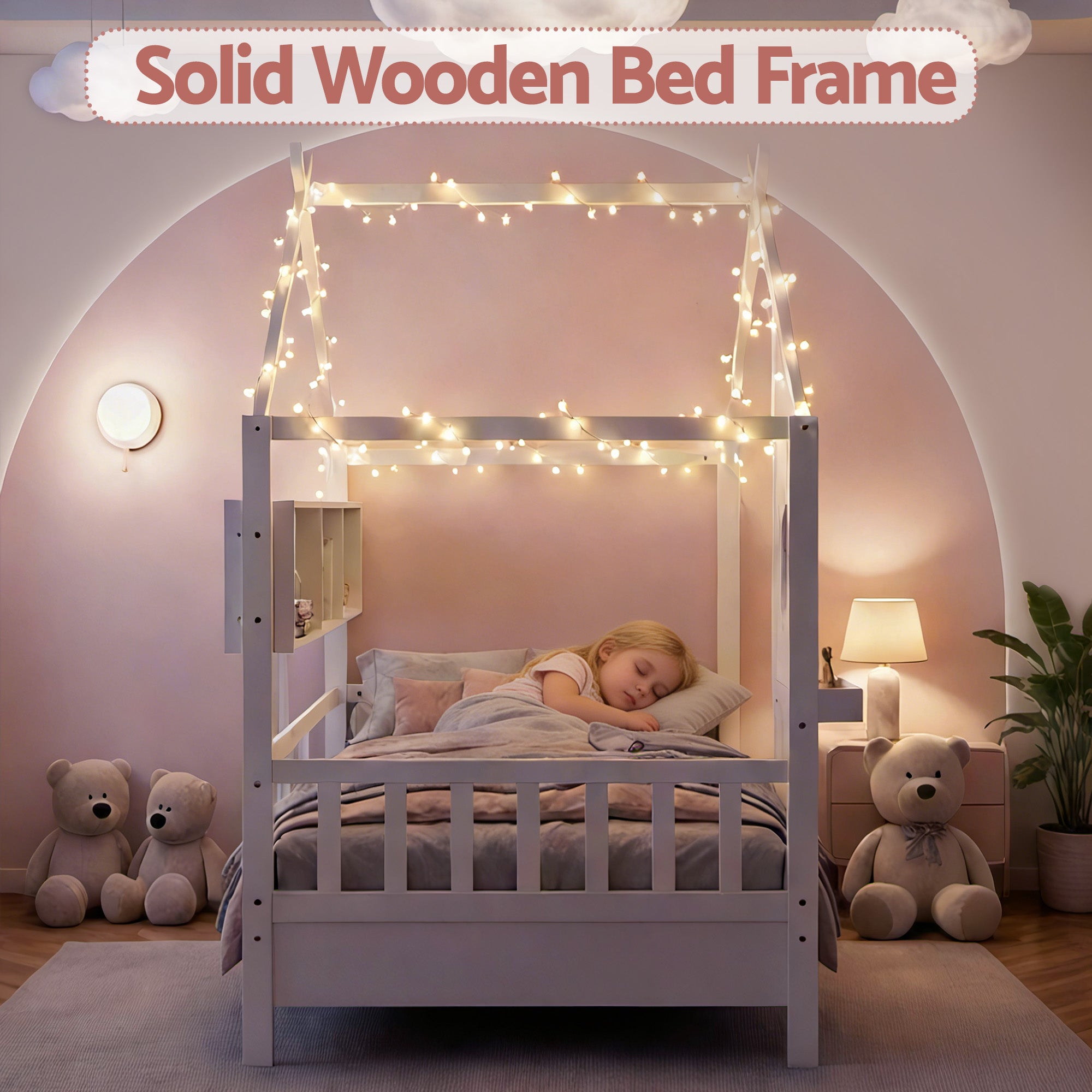 Artiss Kids Single Bed Frame House Bed Solid Wood Montessori Bed for Toddler White