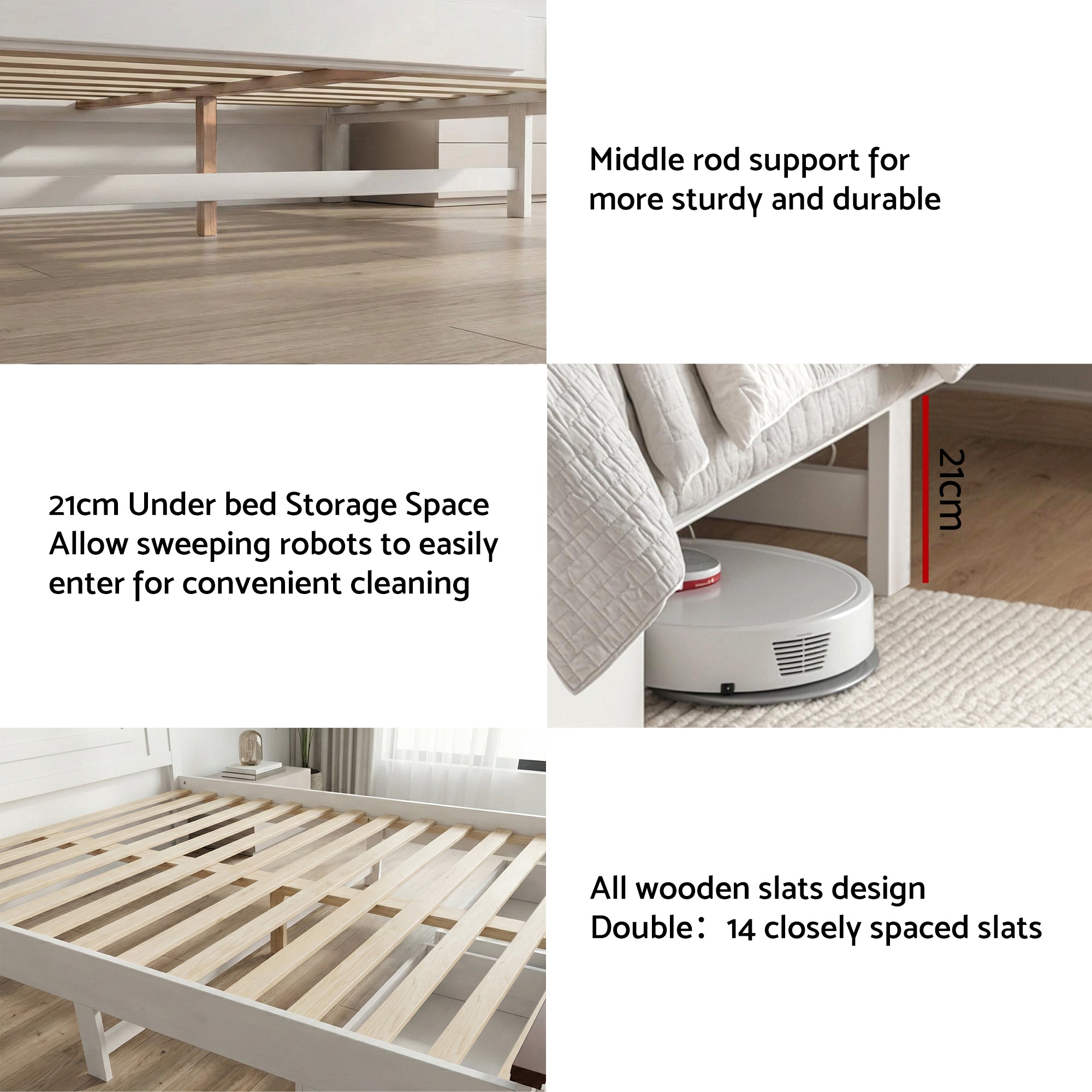 Artiss Double Wooden Bed Frame with 2 Drawer Platform Bed with 108cm Solid High Headboard White Bed Base for Bedroom Easy Assembly