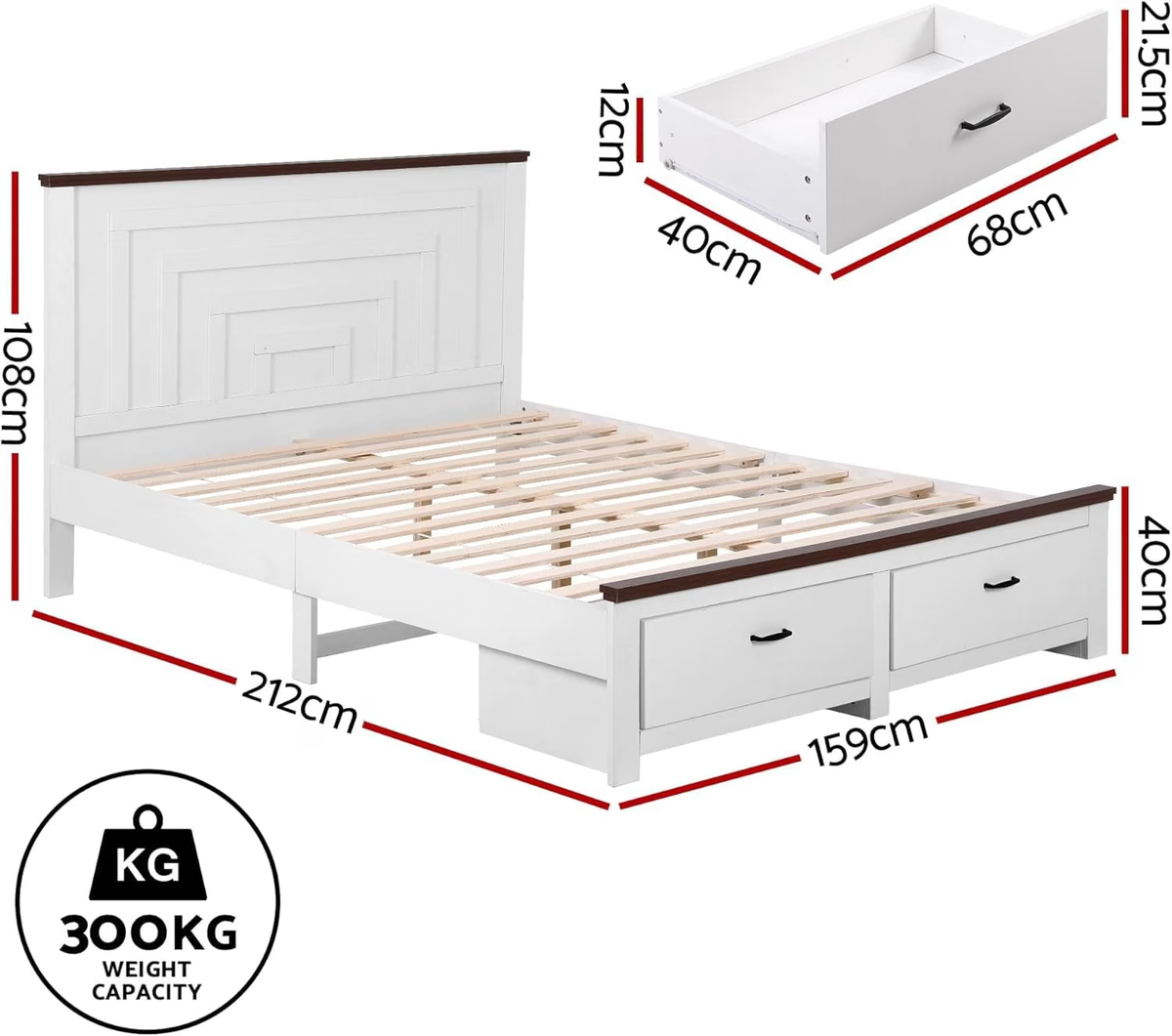 Artiss Queen Wooden Bed Frame and 2 Bedside Table Bedroom Furniture Set