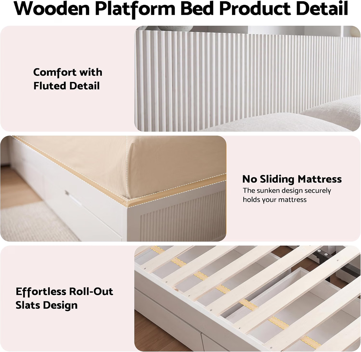 Artiss King Single Bed Frame and 2 Bedside Table Bedroom Furniture Set