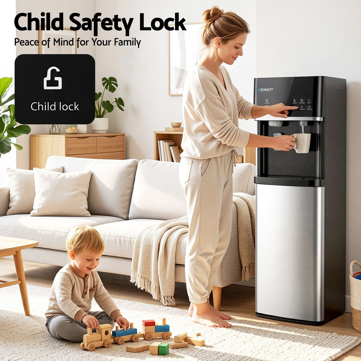 Devanti Bottom Loading Water Cooler Dispenser with Ice Maker
