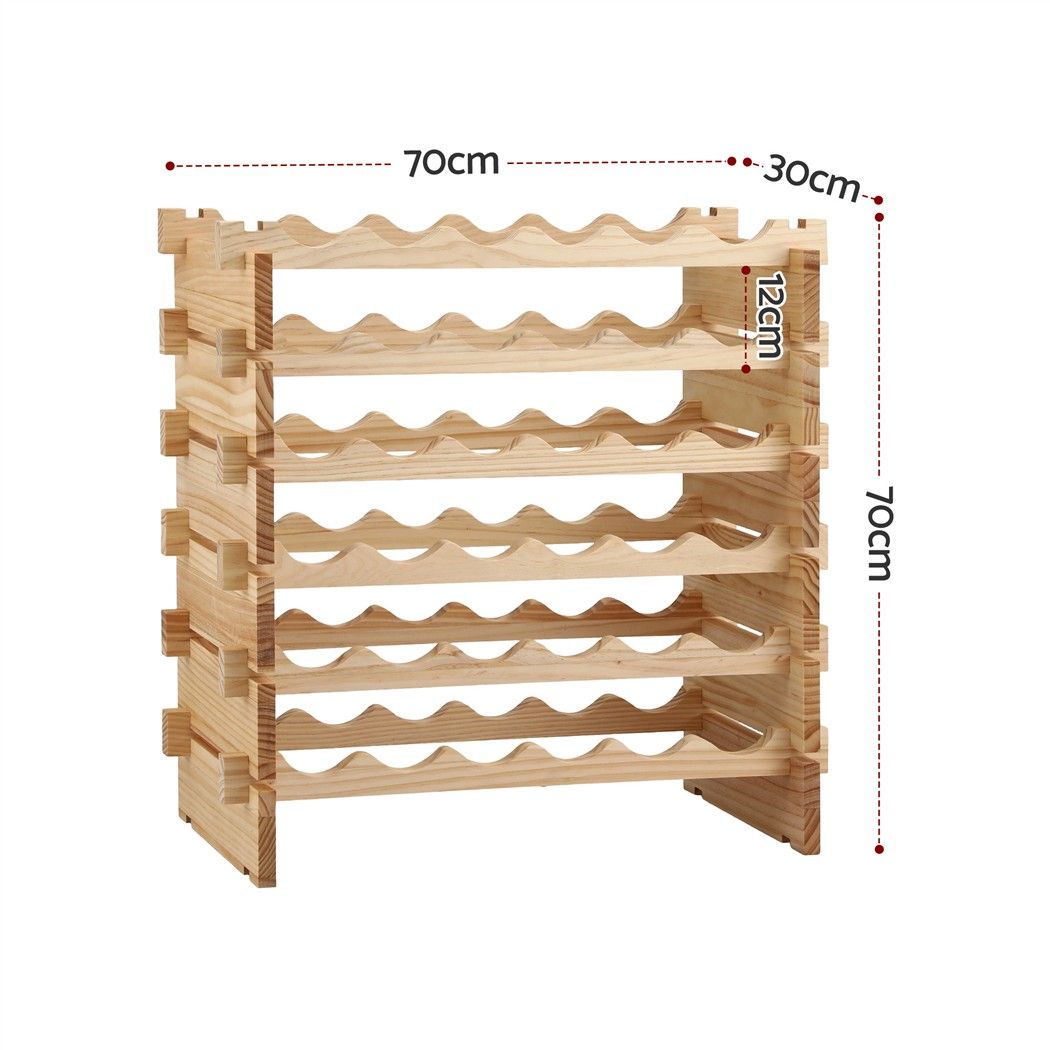 Artiss 36 Bottle Wooden Wine Rack 6 Tier Modular Wine Display Storage Stand Freestanding Holder Natural Pine Wood, 70 x 30 x 70cm