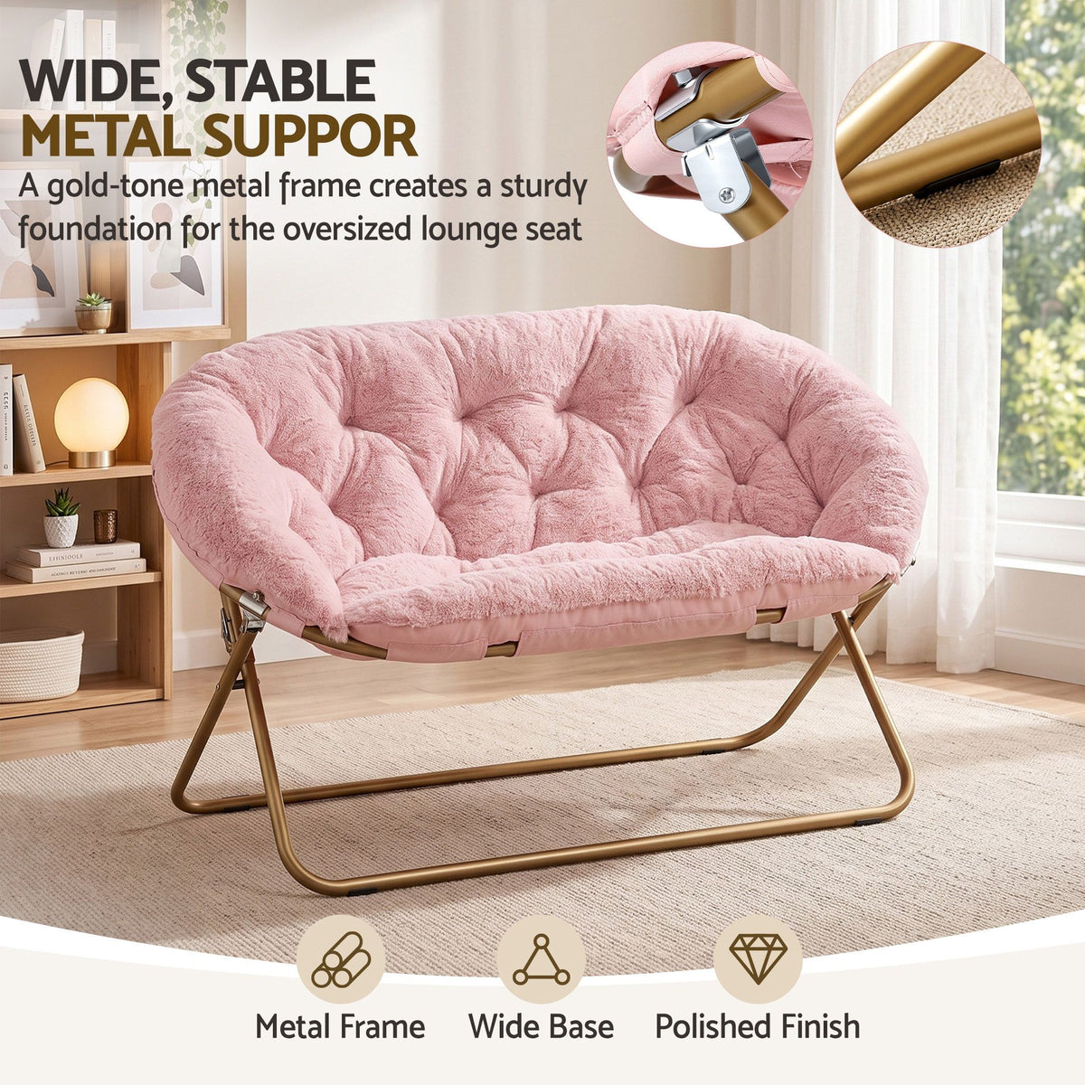 Artiss Double Saucer Chair Soft Faux Fur Lounge Foldable Oversize Chair for Bedroom Pink