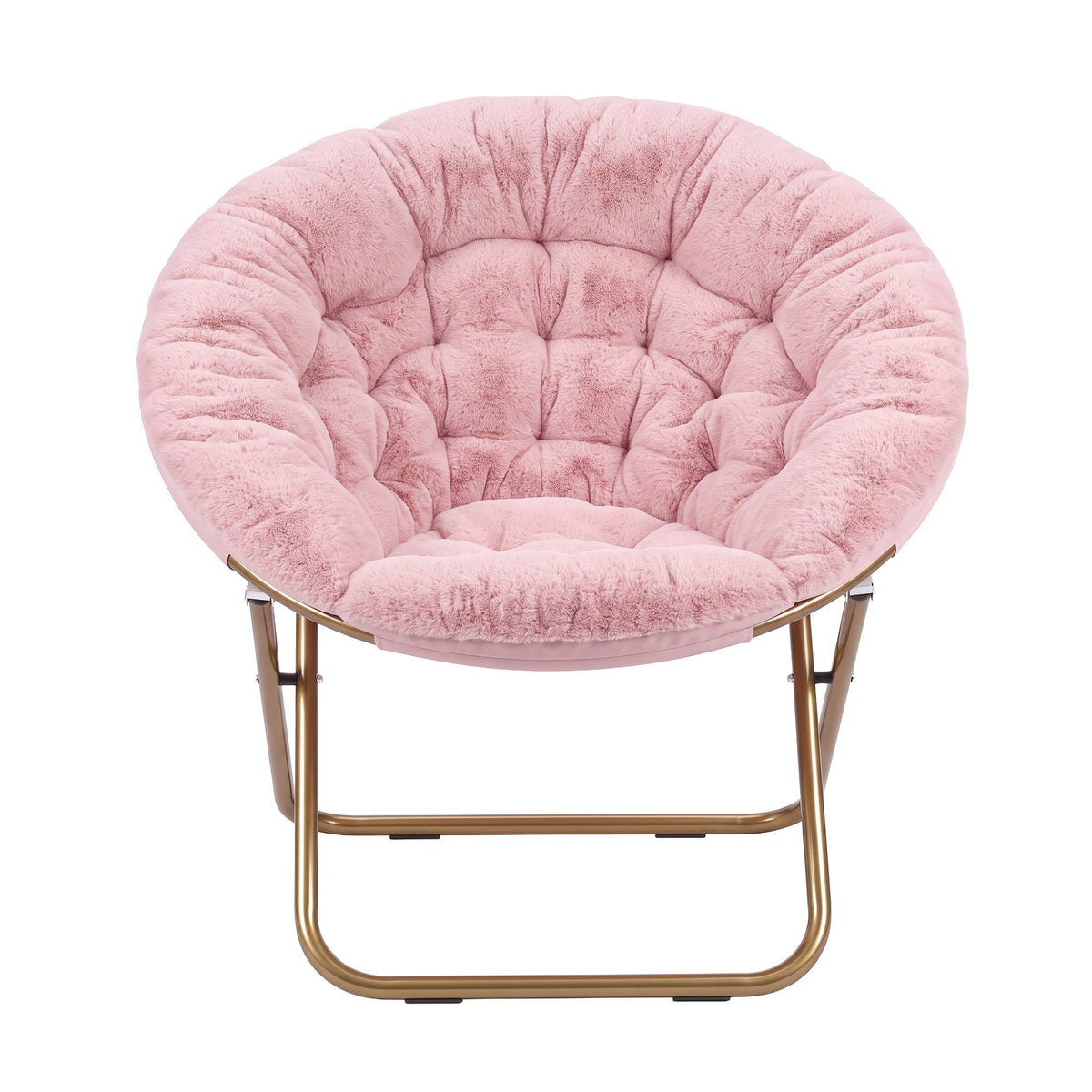 Artiss Cozy Saucer Chair Soft Faux Fur Folding Accent Chair for Bedroom Pink