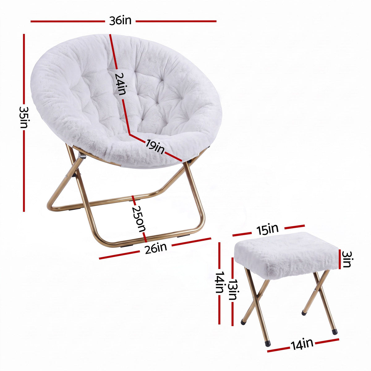 Artiss Comfy Saucer Chair Soft Faux Fur Foldable Accent Chair with Ottoman White