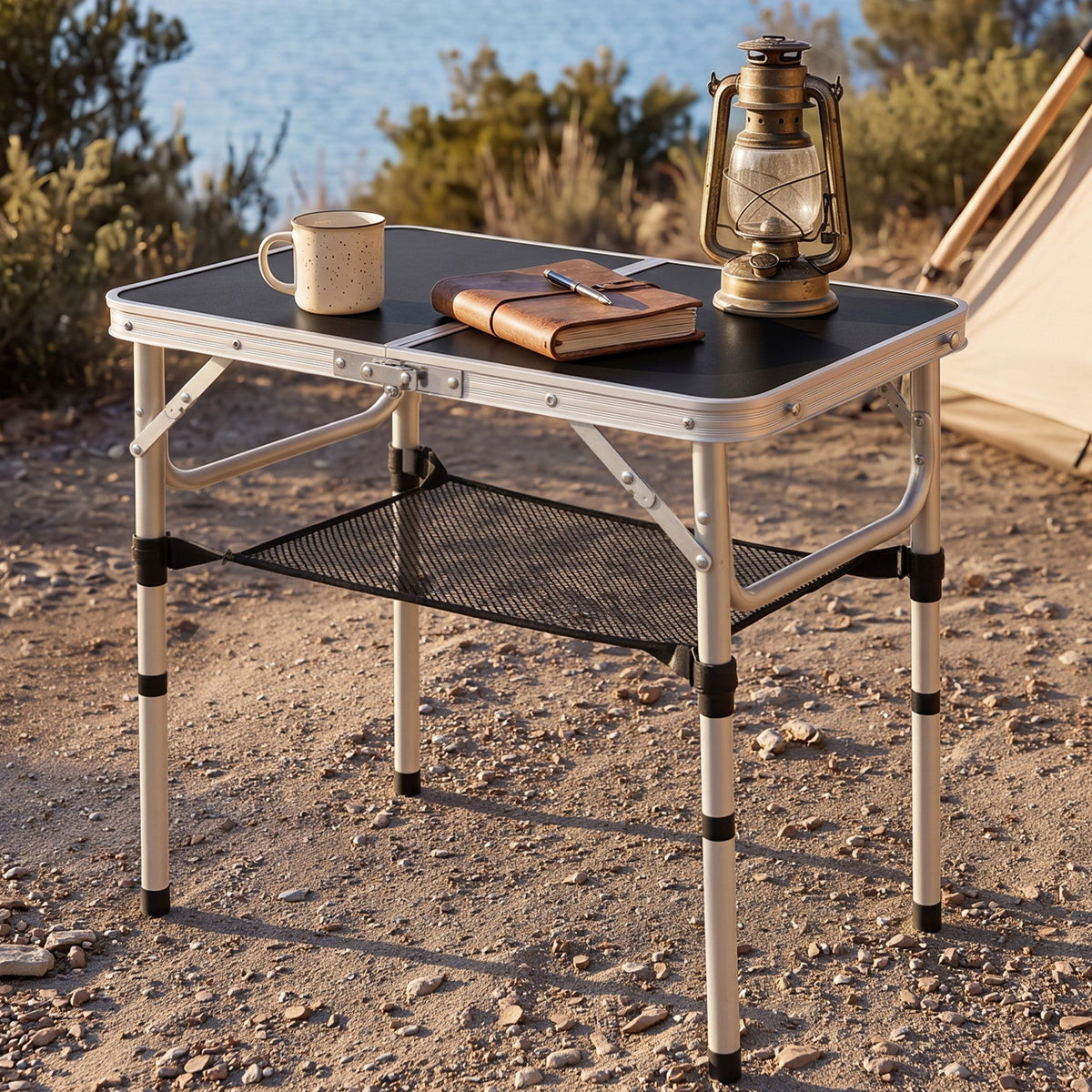 Weisshorn Folding Camping Table Adjustable Aluminium 60 x 40 cm Black