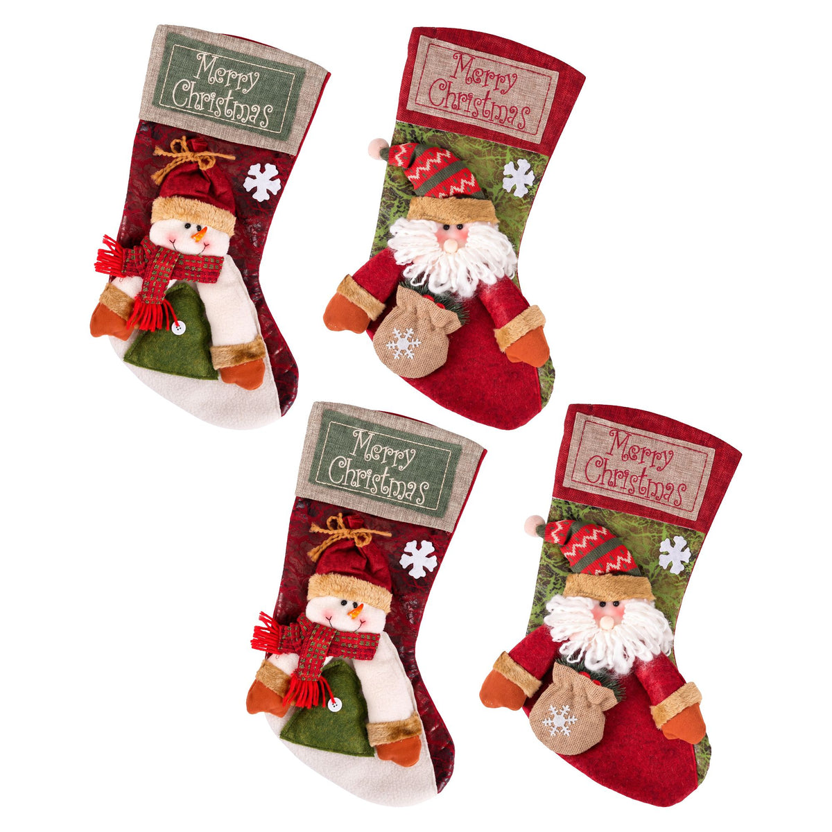 Jingle Jollys 4PCS Christmas Stockings Large 3D Plush Santa Snowman 43.5cm Christmas Decor for Family Holiday Christmas Party Decorations