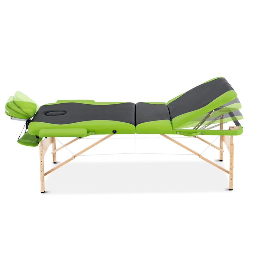 Zenses Massage Table 70cm 3 Fold Wooden Portable Beauty Therapy Bed Waxing Green