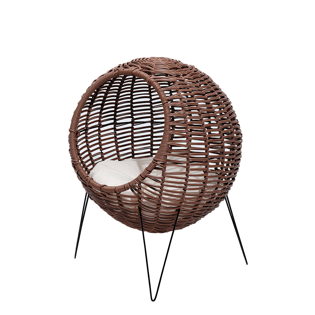 PaWz Rattan Pet Bed Elevated Cat Dog House Round Wicker Basket Kennel Egg Shape