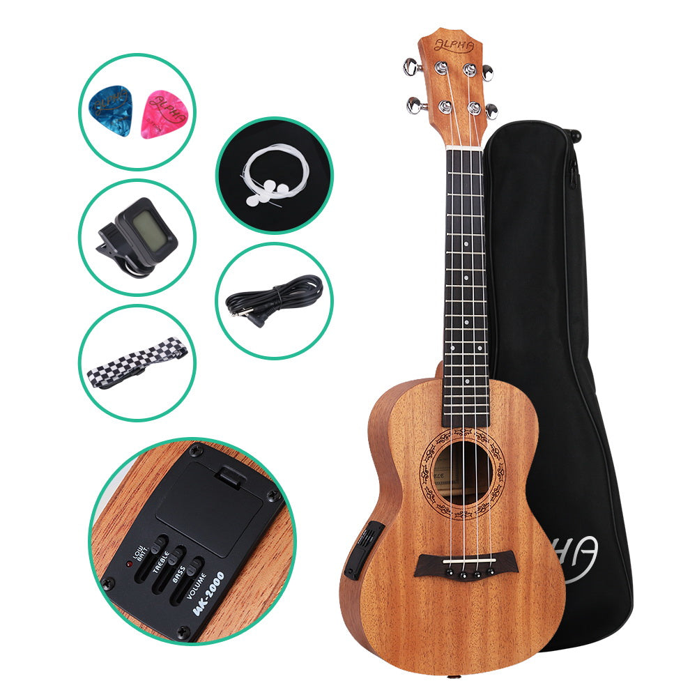 Alpha 26" Ukulele Equaliser Natural Mahogany Tenor Beginner Gift w/ Bag