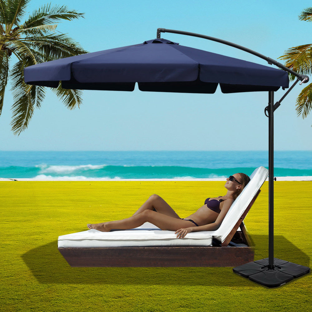 Instahut 3m Outdoor Umbrella w/Base Cantilever Garden Beach Patio Navy