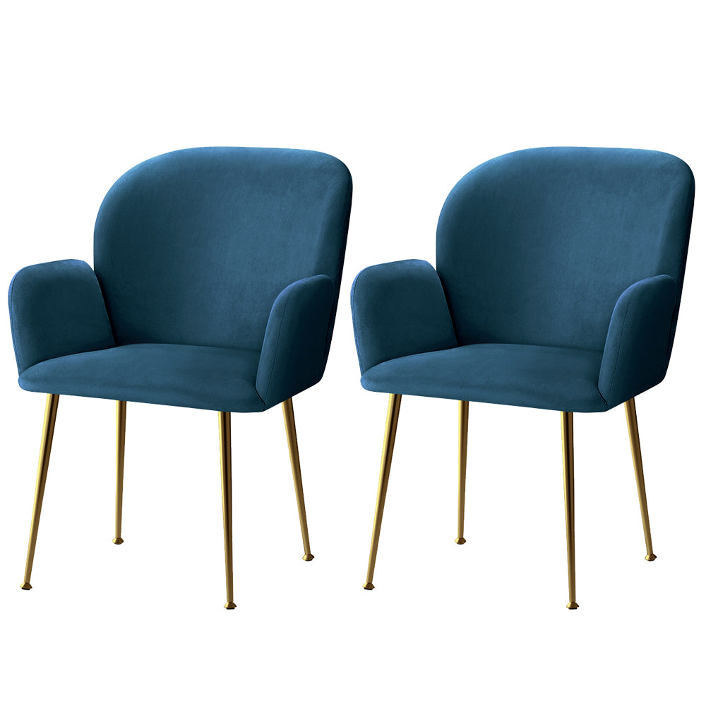 Artiss Set of 2 Kynsee Dining Chairs Armchair Cafe Chair Upholstered Velvet Blue
