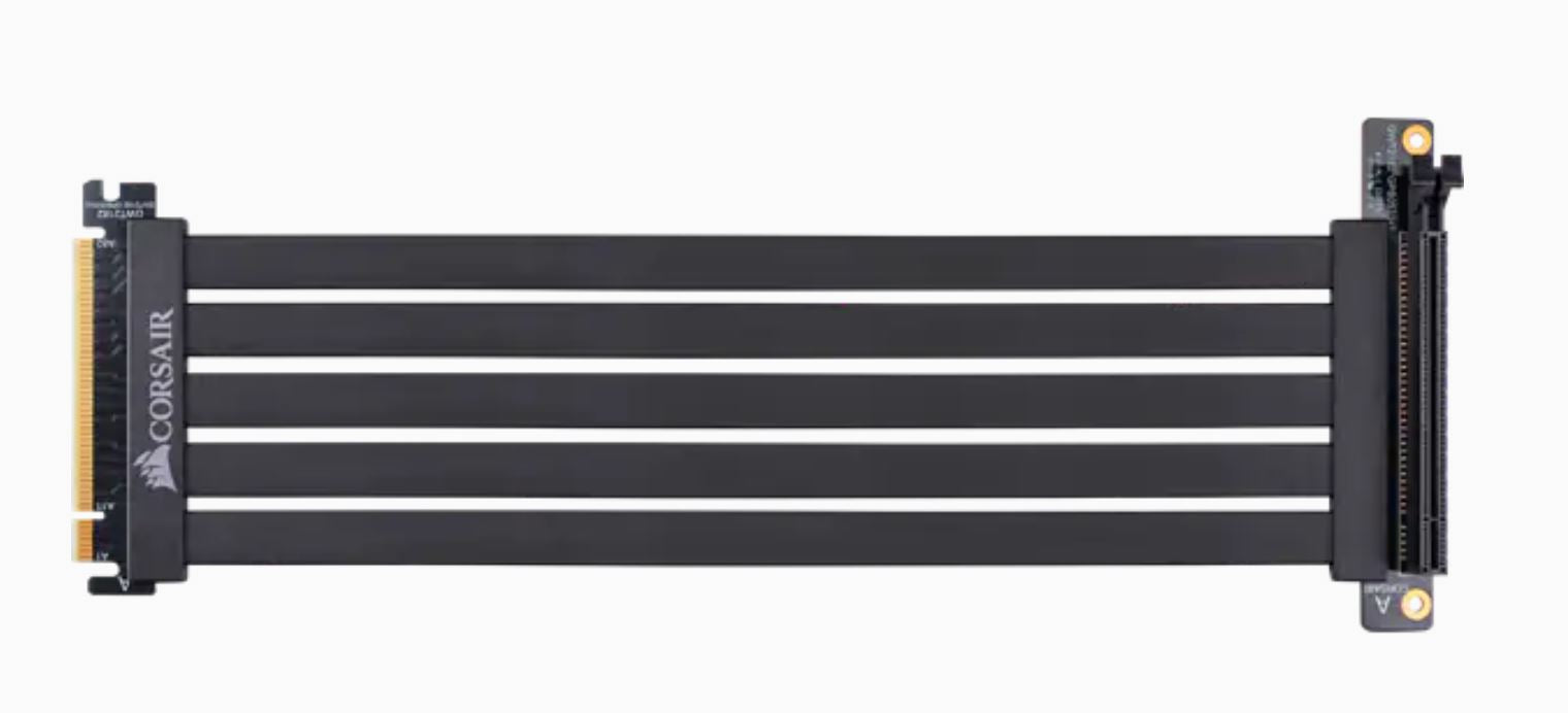 CORSAIR Premium Full-speed PCIE 3.0 X16 Bandwidth Extension Cable (300mm 90° female PCIe connector) Electromagnetic interference (EMI) shielded. Fully Flexible