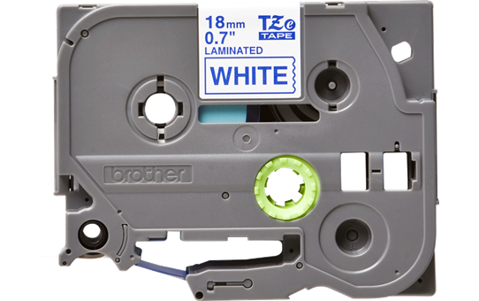 Brother 3/4\" (18 mm) Blue on White TZe P-Touch Tape for Brother PT-1900, PT1900 Label Maker. Laminated tape for indoor and outdoor use. Eco-friendly packaging