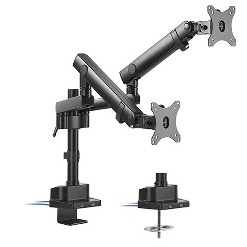 Brateck Dual Monitor Aluminum Slim Pole Held Mechanincal Spring Monitor Arm Fit Most 17"-32" Monitors Up to 8kg per screen