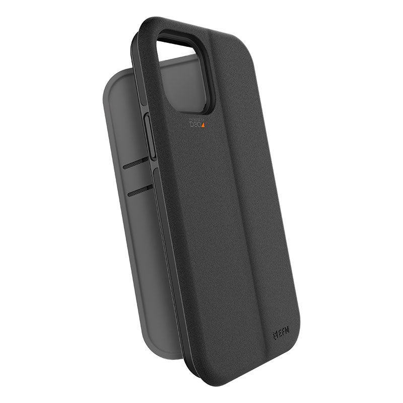 FORCE TECHNOLOGY Miami Wallet Case for Apple iPhone 12 Pro Max - Black (EFCMIAE182SMB), 2.4m Military Standard Drop Tested, Convenient and secure Card pockets