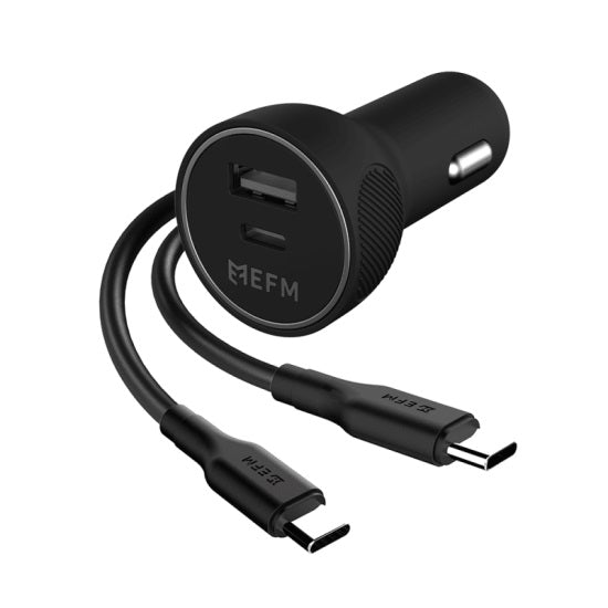 FORCE TECHNOLOGY 57W Dual Port Car Charger with Type-C to Type-C Cable- Black (EFPC57U932BLA), Ultra fast charge to any PD-enabled device, sleek and compact design