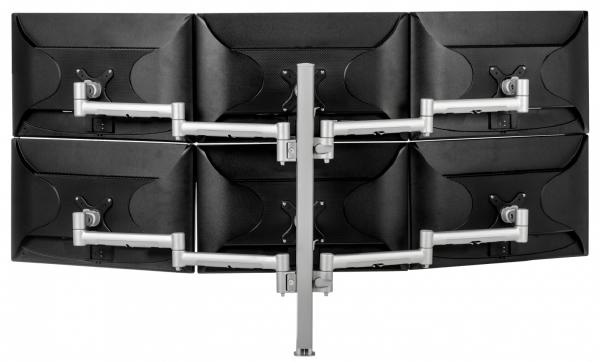 Atdec Six Monitor Arm 750mm Post Desk Mount. Max load: 0-9kg per arm (12kg middle arm) - Silver