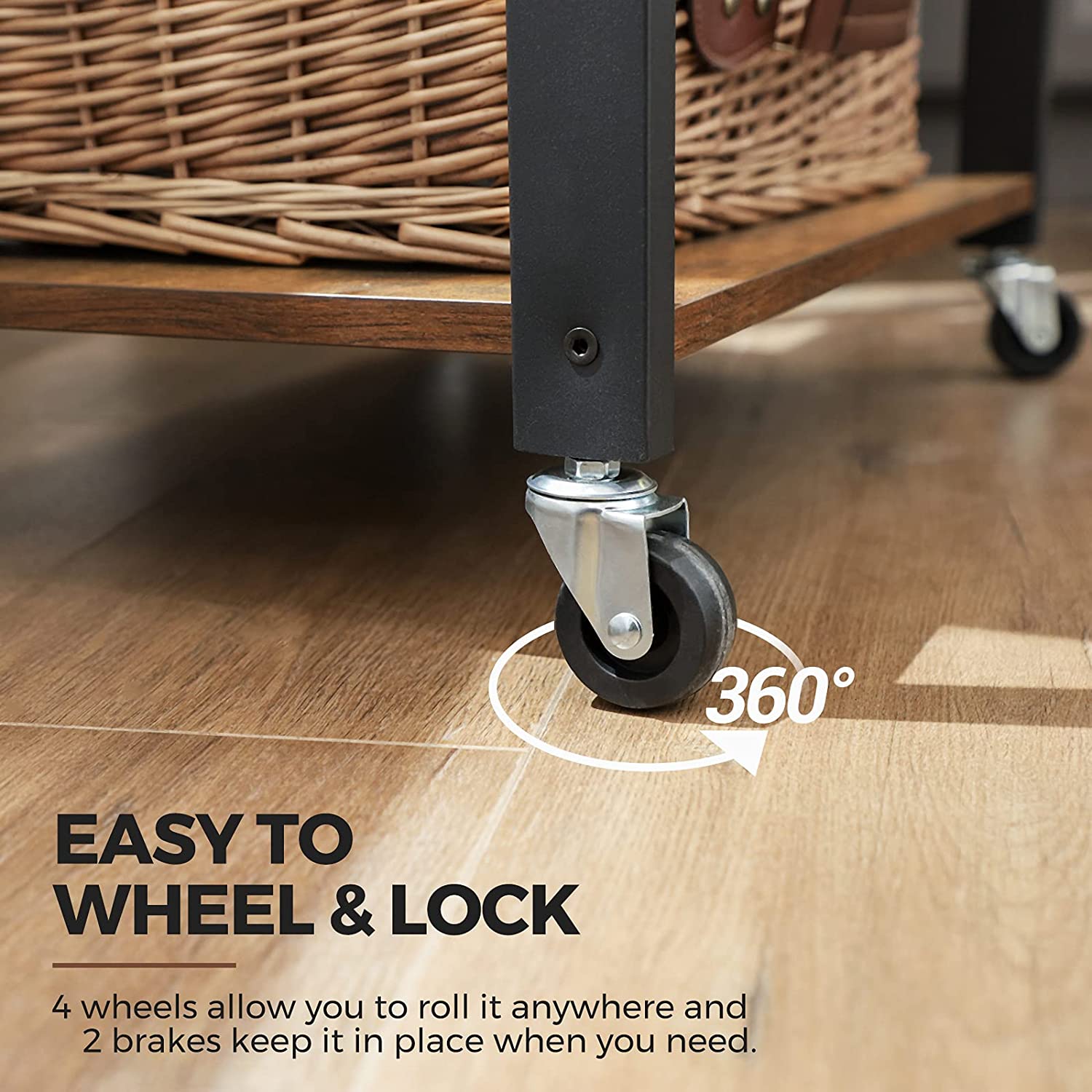 Kitchen Baker's Rack, 3-Tier Serving Cart with Metal Frame and 6 Hooks, Rustic Brown