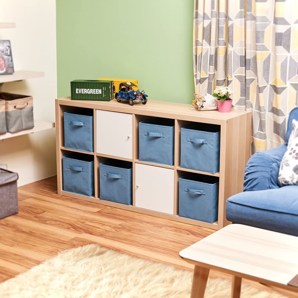 Pack of 6 Foldable Fabric Basket Bin, Collapsible Storage Cube for Nursery, Office, Home Decor, Shelf Cabinet, Cube Organizers (Niagra Blue)