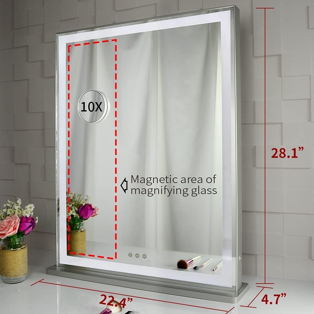 10x Magnification Mirror with Smart Touch Control and 3 Colors Dimmable Light for Bathroom and Bedroom (71 x 57 cm)