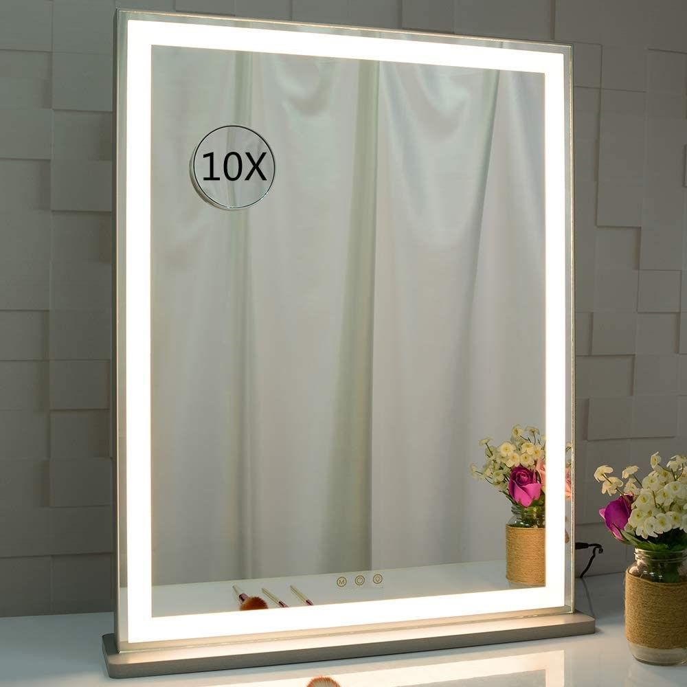 10x Magnification Mirror with Smart Touch Control and 3 Colors Dimmable Light for Bathroom and Bedroom (71 x 57 cm)