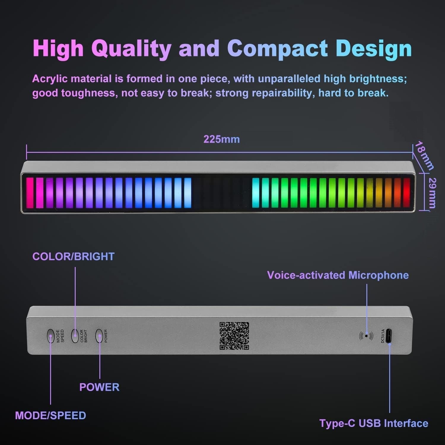 Smart Colorful RGB Music Sync Light Bar with App Control for Gaming, TV and Party (1 Piece)