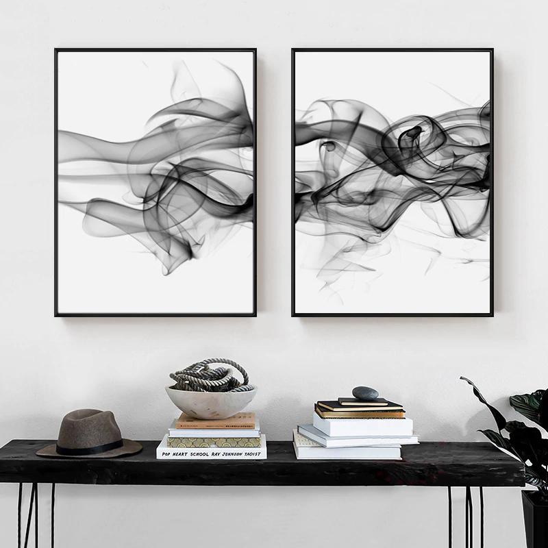 Wall Art 70cmx100cm Stylish Abstract Black 2 Sets Black Frame Canvas