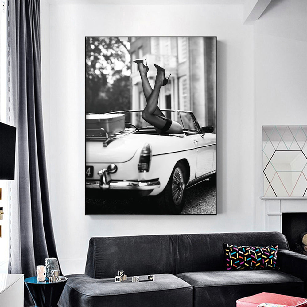Wall Art 90cmx135cm High Heels in Classic Car Black Frame Canvas