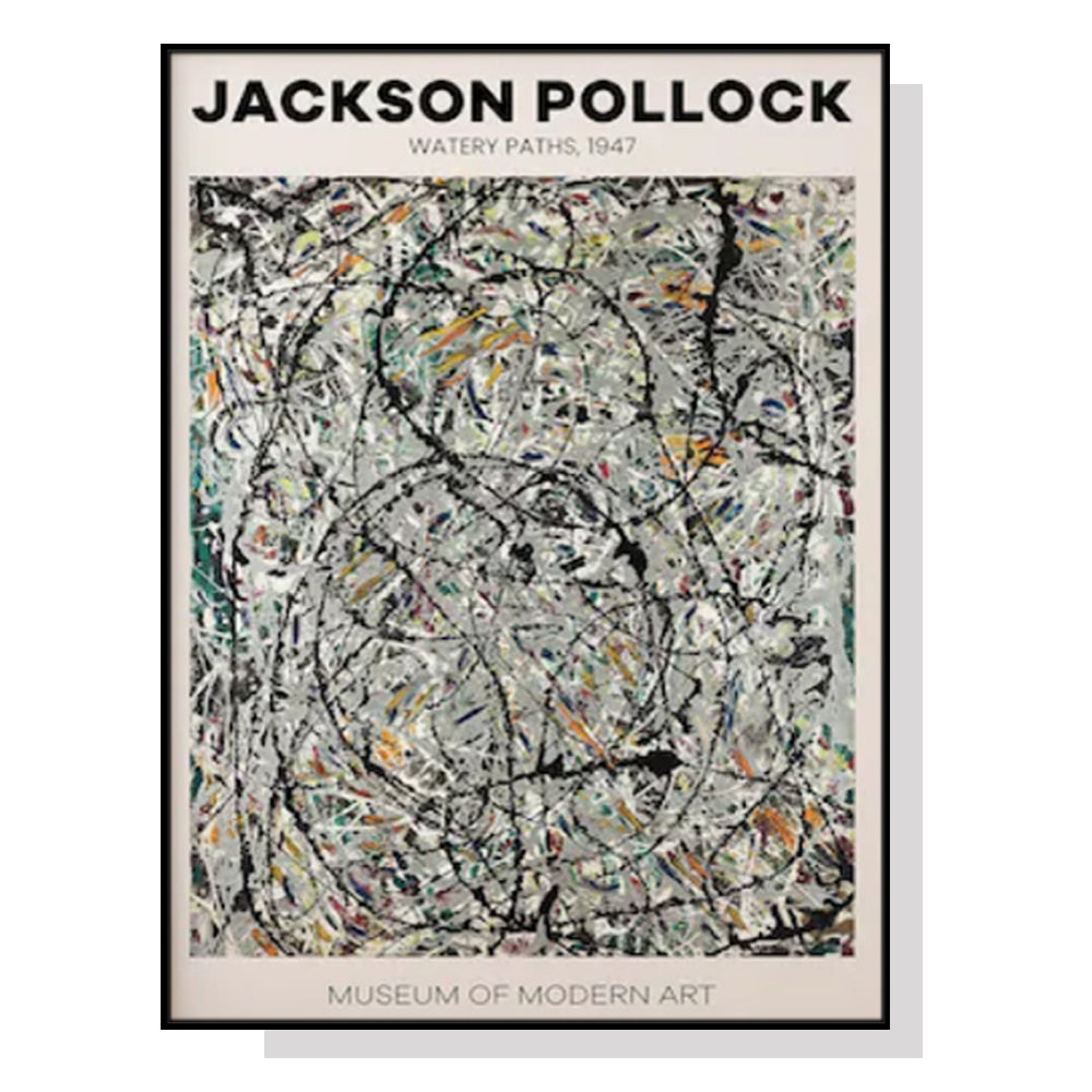 Wall Art 100cmx150cm Jackson Pollock Exhibition III Black Frame Canvas