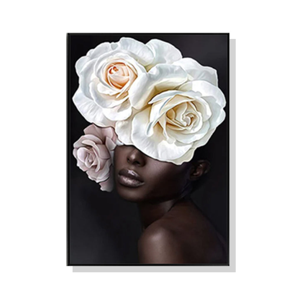 Wall Art 100cmx150cm Flower African Woman Black Frame Canvas