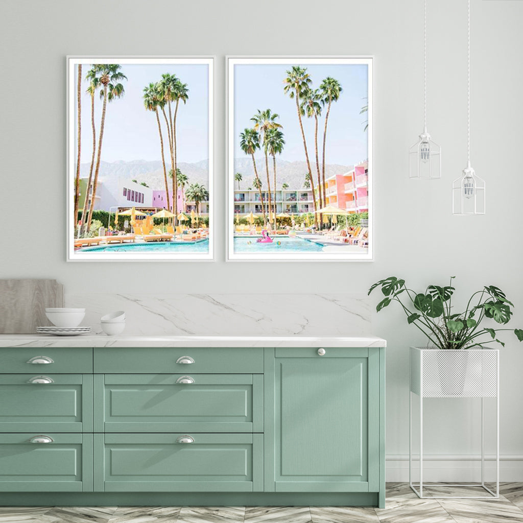 Wall Art 80cmx120cm Saguaro Hotel 2 Sets White Frame Canvas