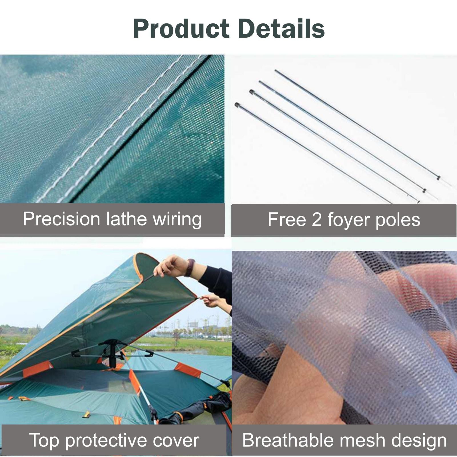 Instant Pop Up Tent For Hiking 2/3/4 Person Camping Tents, Waterproof Windproof Family Tent With Top Rainfly, Easy Set Up, Portable With Carry Bag, With UV Protection / BLUE