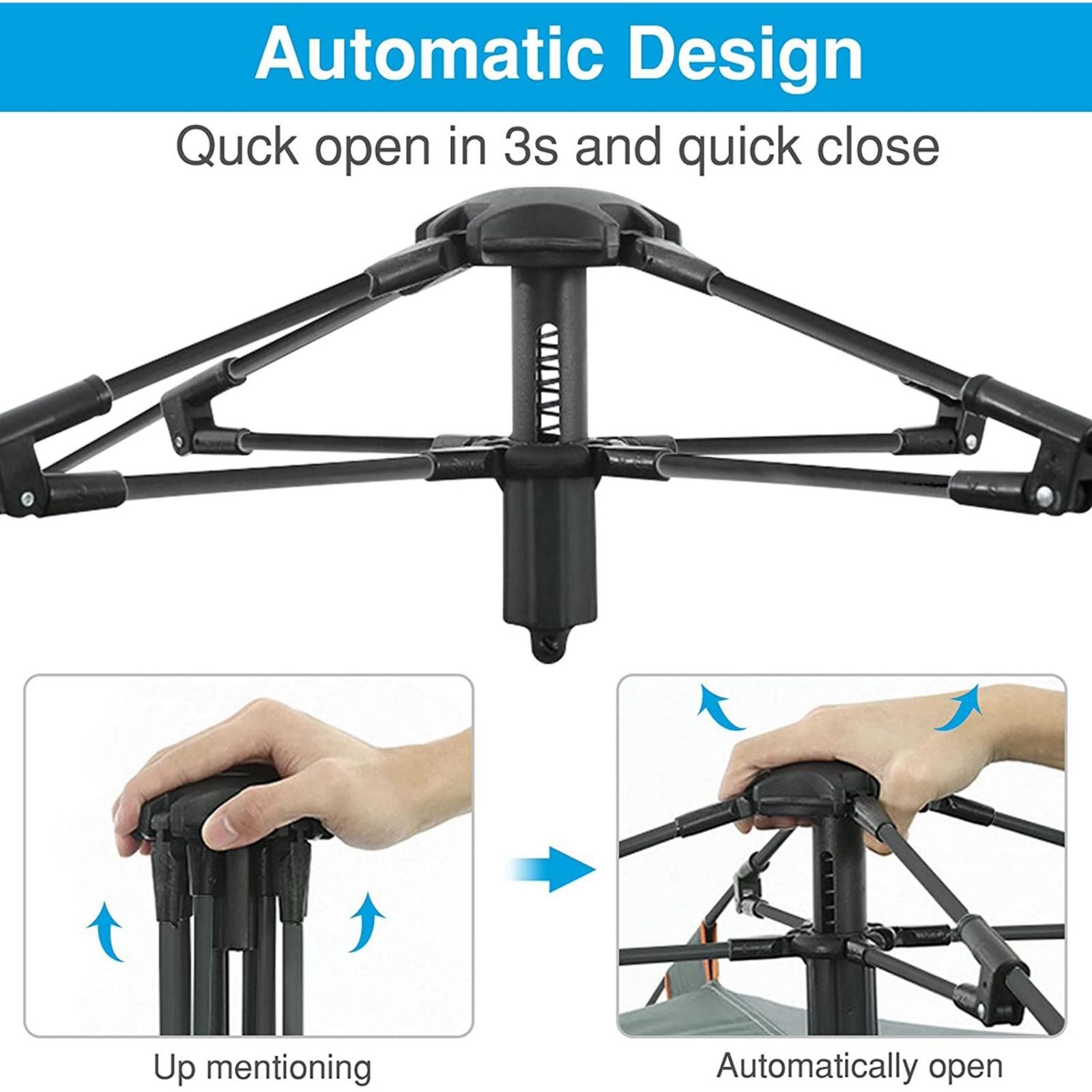 Instant Pop Up Tent For Hiking 2/3/4 Person Camping Tents, Waterproof Windproof Family Tent With Top Rainfly, Easy Set Up, Portable With Carry Bag, With UV Protection / BLUE