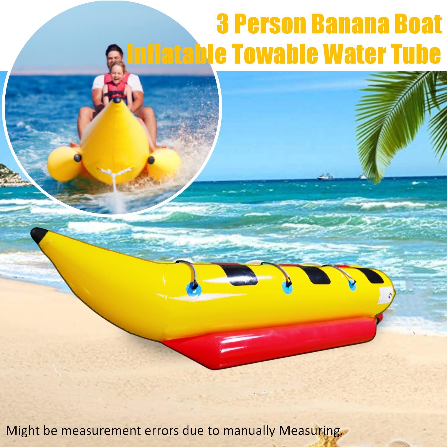 Inflatable Boat Tube 3-Person Towable Tube For Boating Banana Float