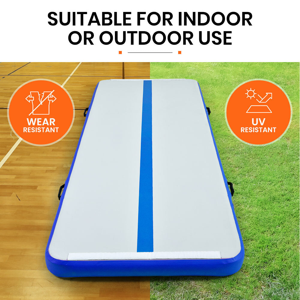 PROFLEX 300x100x10cm Inflatable Air Track Mat Tumbling Gymnastics, Blue & White (No Pump)