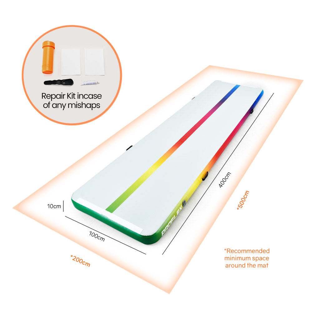 PROFLEX 400x100x10cm Inflatable Air Track Mat Tumbling Gymnastics, Multi-Coloured (No Pump)