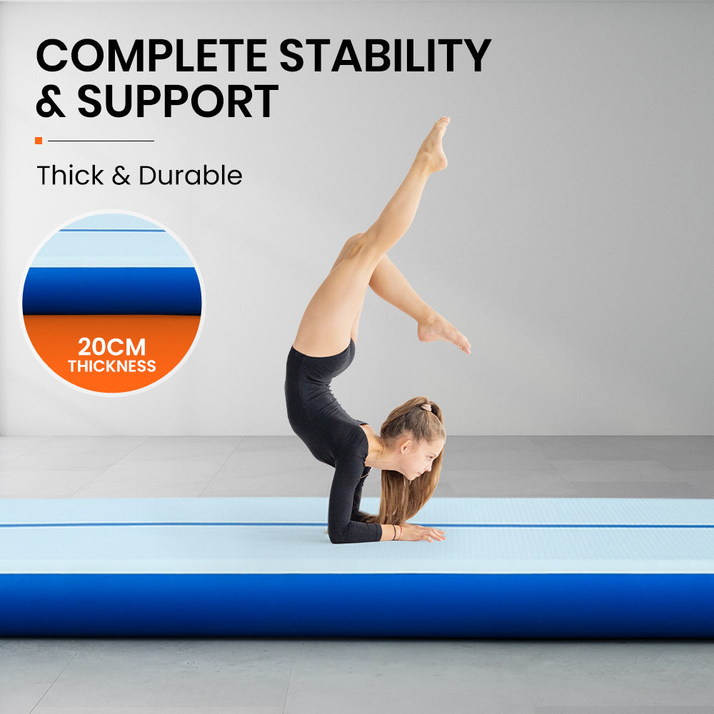 PROFLEX 800x100x20cm Inflatable Air Track Mat Tumbling Gymnastics, Blue & White (No Pump)