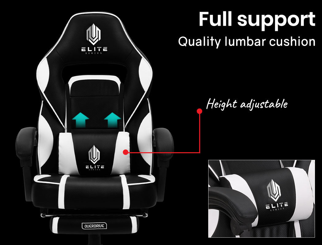 OVERDRIVE Gaming Chair Racing Computer PC Seat Office Reclining Footrest Black