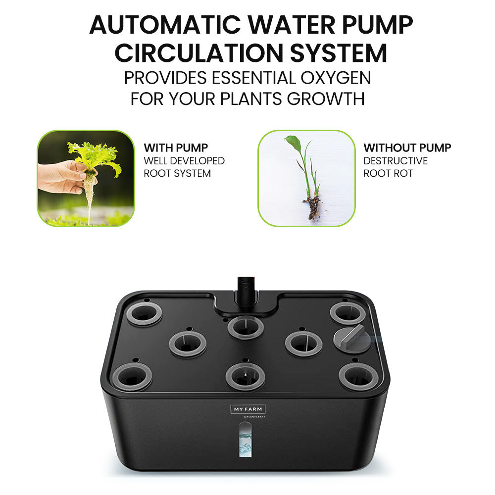 PLANTCRAFT 8 Pod Indoor Hydroponic Growing System, with Water Level Window & Pump, Black