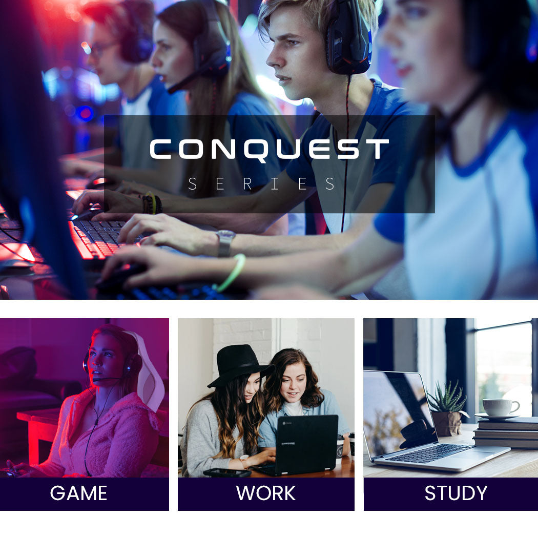 OVERDRIVE Conquest Series Reclining Gaming Ergonomic Office Chair with Lumbar and Neck Pillows, Black and Red