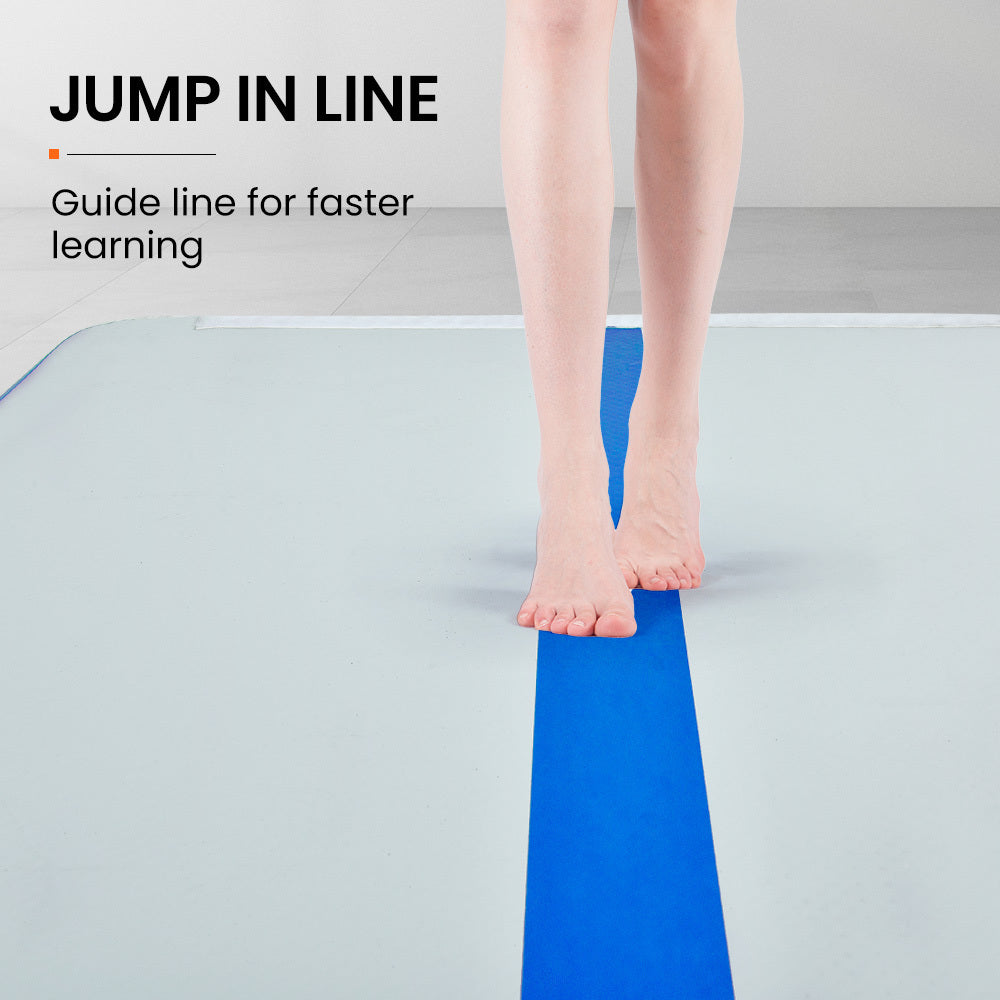 PROFLEX 400x100x10cm Inflatable Air Track Mat Tumbling Gymnastics, Blue & White, with Electric Pump