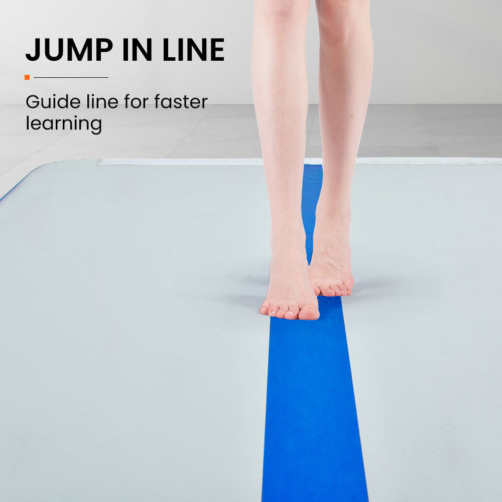 PROFLEX 800x100x10cm Inflatable Air Track Mat Tumbling Gymnastics, Blue & White, with Electric Pump