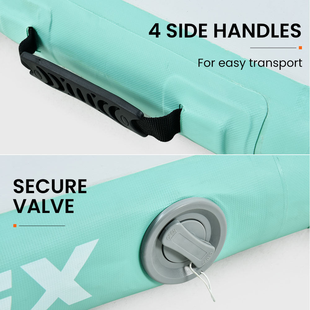 PROFLEX 800x100x20cm Inflatable Air Track Mat Tumbling Gymnastics, Mint & Grey, with Electric Pump