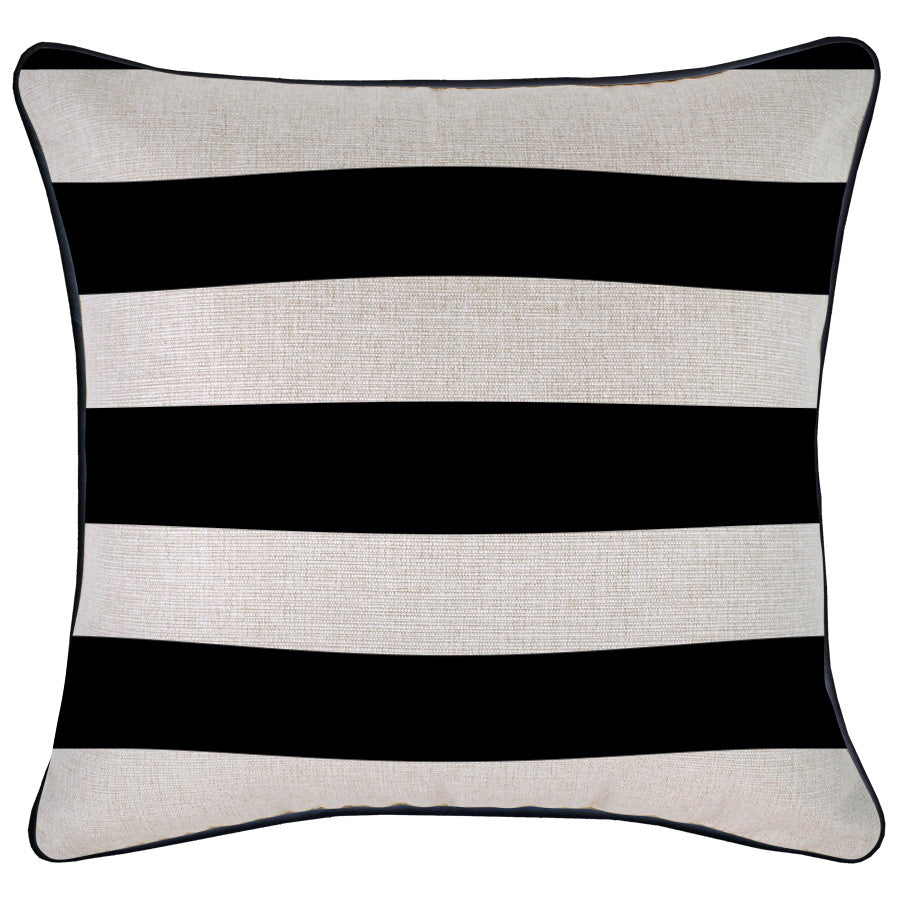Cushion Cover-With Black Piping-Deck Stripe Black / Natural Base-45cm x 45cm